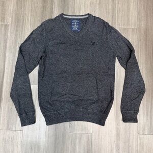 American Eagle, V Neck, Gray, 100% Cotton Sweater | Men’s Small